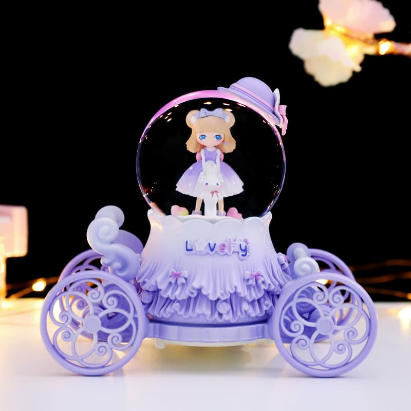 Dreamy Lolita Girl Carriage Snowflake Music Color Light Crystal Ball Music Box Children Student Gift