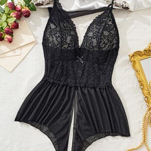 European and American Style Lace Camisole Bodysuit Sexy Pure Desire Sleepwear Women's Summer New Sheer Mesh Lingerie