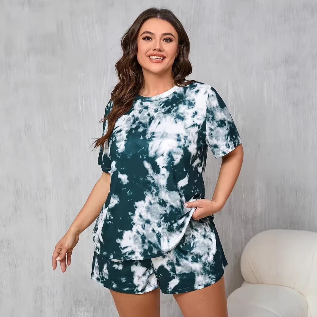 2026 Cross-Border European and American Large Size Short-Sleeved Shorts Set Amazon Digital Printing Fashion 9XL Pajama Set for Women