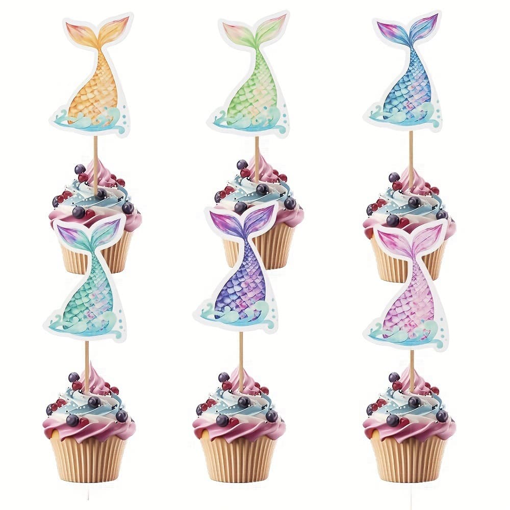 Cross-Border Mermaid Tail Cupcake Insert Card Ocean Theme Fruit Pick Children's Birthday Decoration