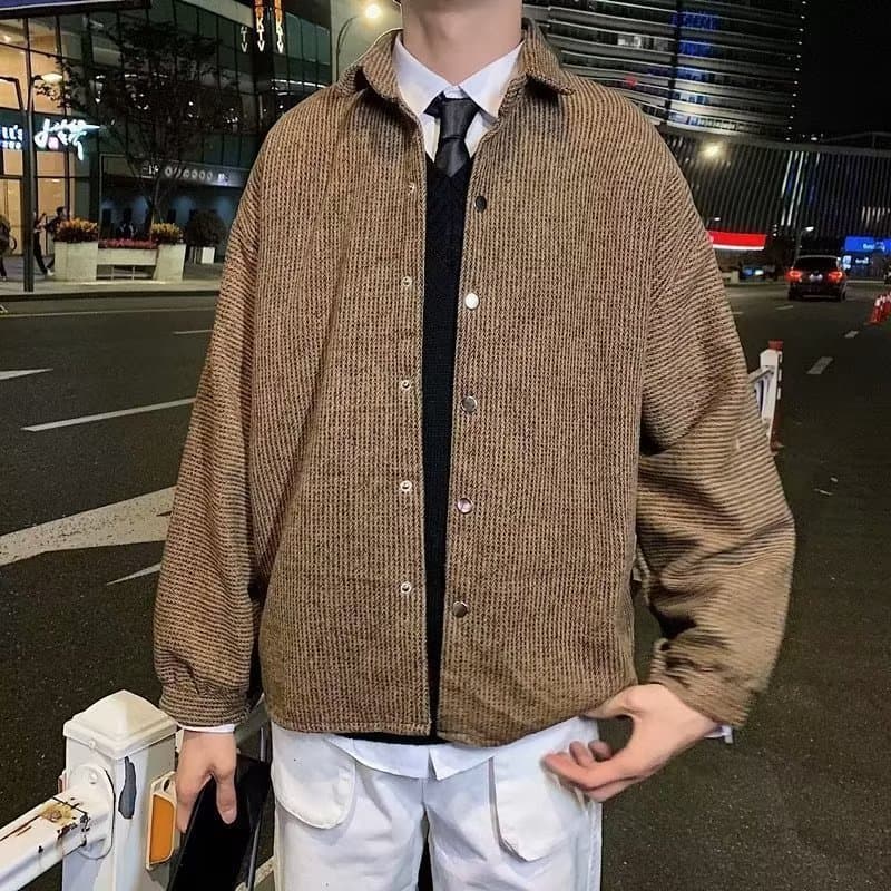 Men's Trendy Jacket Ins Style Autumn Winter Casual Loose Fit Woolen Coat Jacket