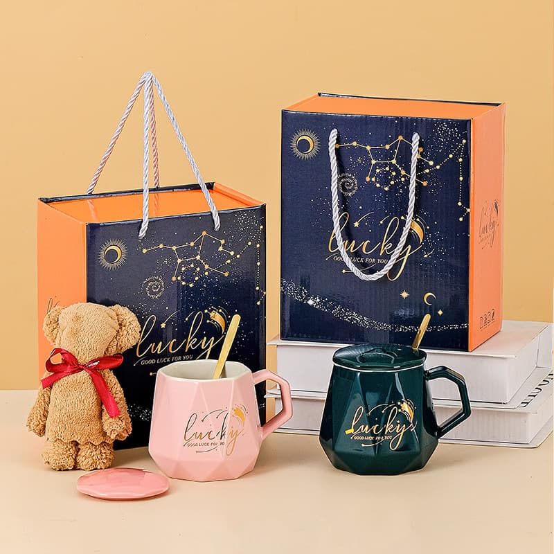 Diamond Pattern Constant Temperature Heating Cup Warmer Set Ceramic Mug Gift Box Small Gift Souvenir