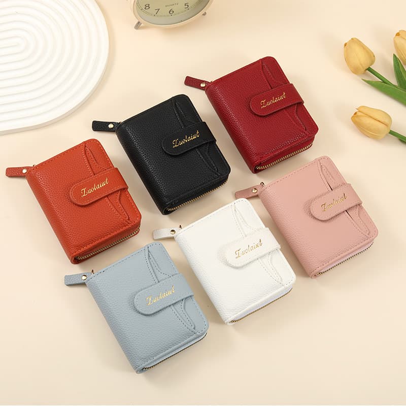 2025 New Women's Wallet Korean Style Pebble Grain Multi-Card Slot Fashion Zipper Short Coin Purse