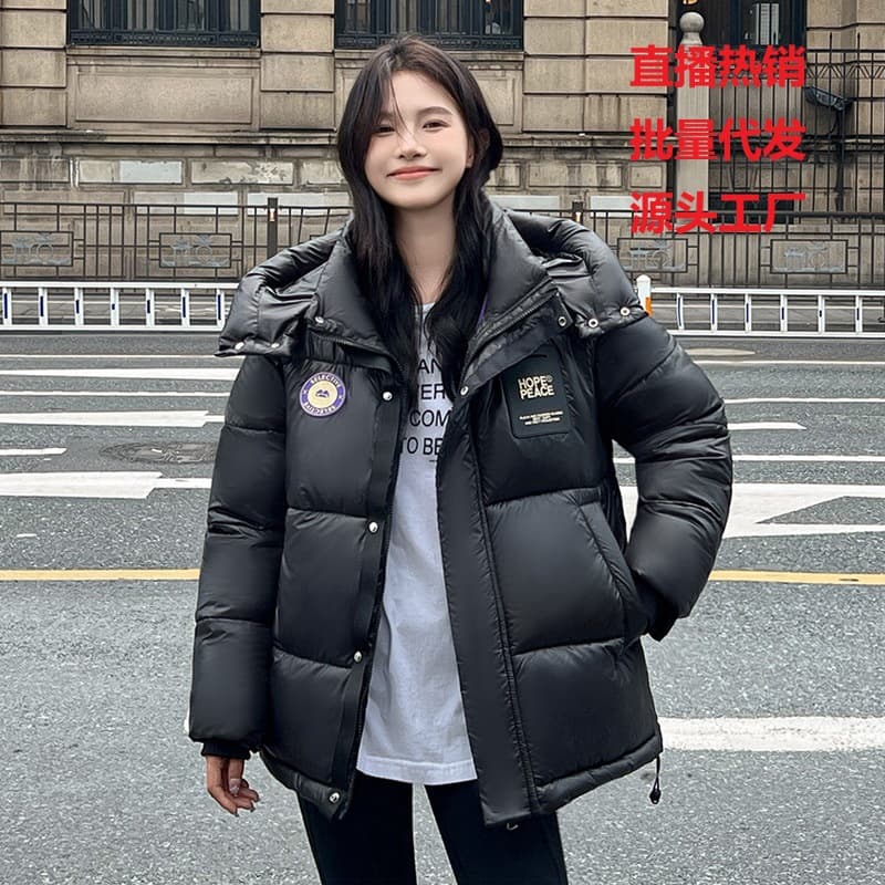 Purple gold cotton coat short style for men and women with heated inner 2025 foreign trade hooded black gold down cotton jacket foreign trade