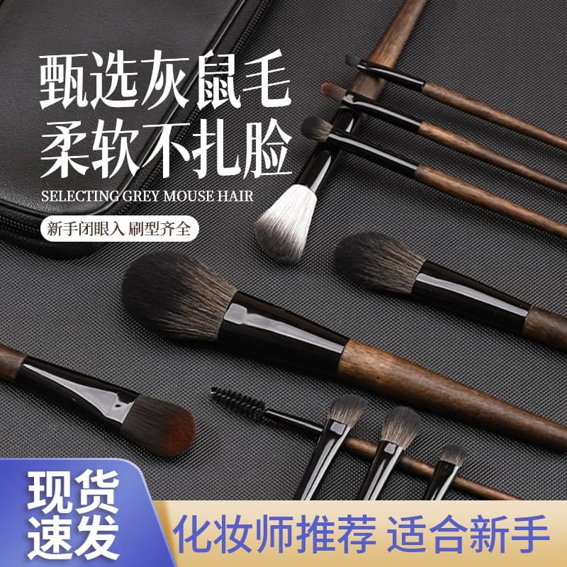 11-Piece Makeup Brush Set Full Set Animal Hair Soft Squirrel Hair Eyeshadow Brush High-End Makeup Artist Cangzhou Wholesale