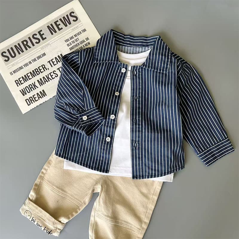 2025 Autumn New Children's Korean Style Boys and Girls Casual Striped Shirt Top for Toddlers