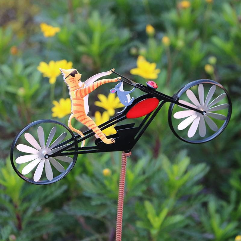Cross-border Metal Crafts Iron Courtyard Decoration Windmill Cat Mouse Motorcycle Outdoor Garden Decoration In Stock