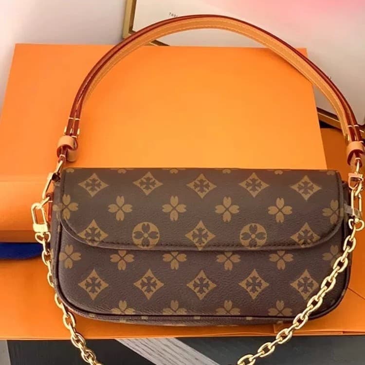 Real item with logo 1 Mahjong IVY chip 2025 new genuine leather V-chain single shoulder underarm crossbody handbag printed