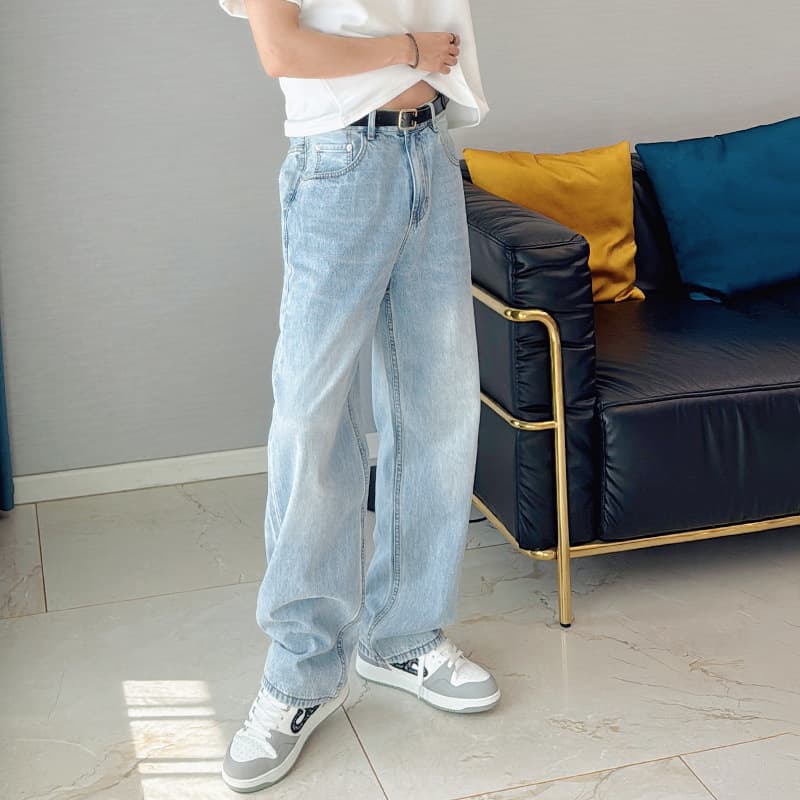 Versatile Cool Jeans for Men Summer Thin Style American Retro Loose Wide Leg Casual Long Pants Spring Autumn Straight Leg Pants