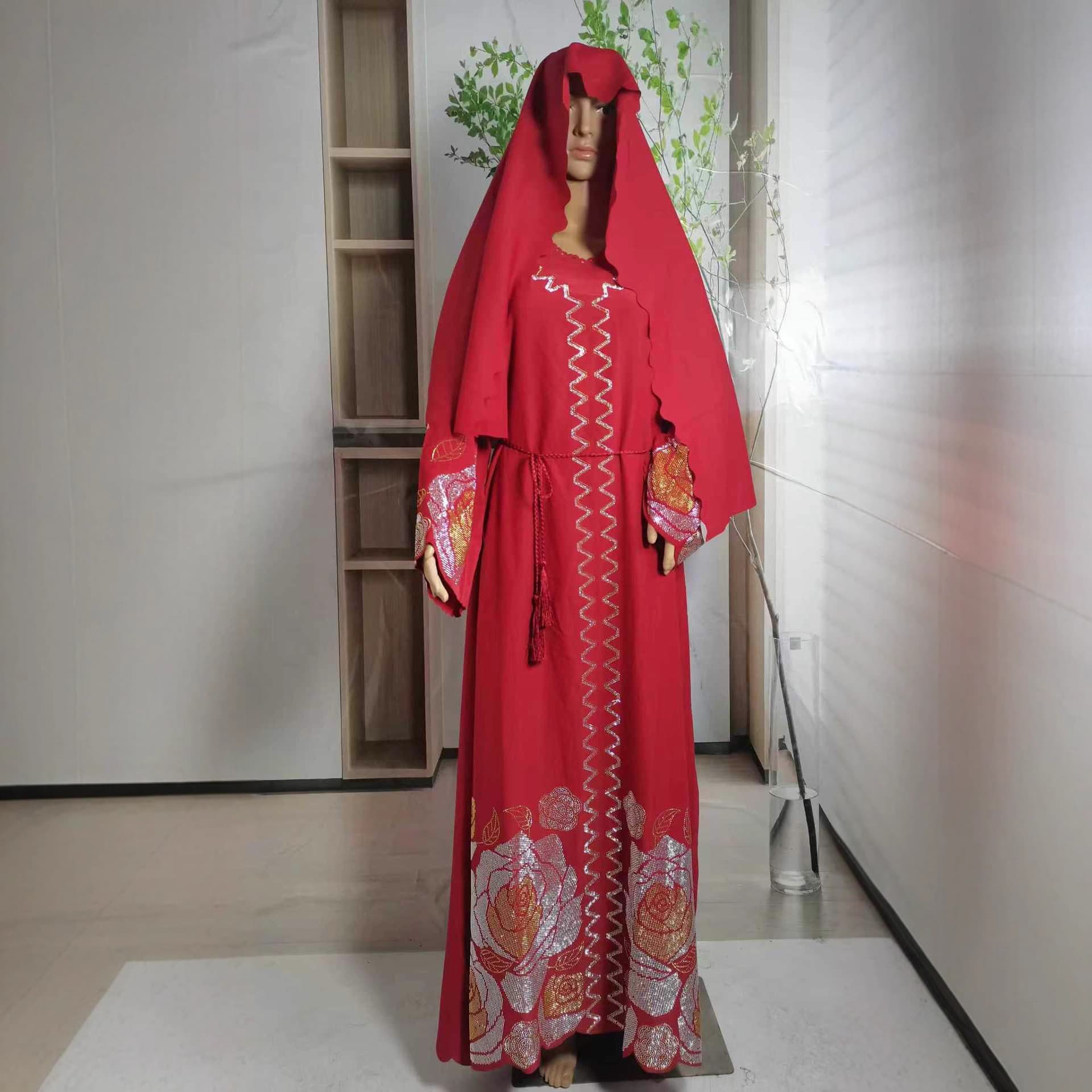 African Robe Cross-border Long Robe Broken Card Hot Fix Rhinestone Patterned Clothing