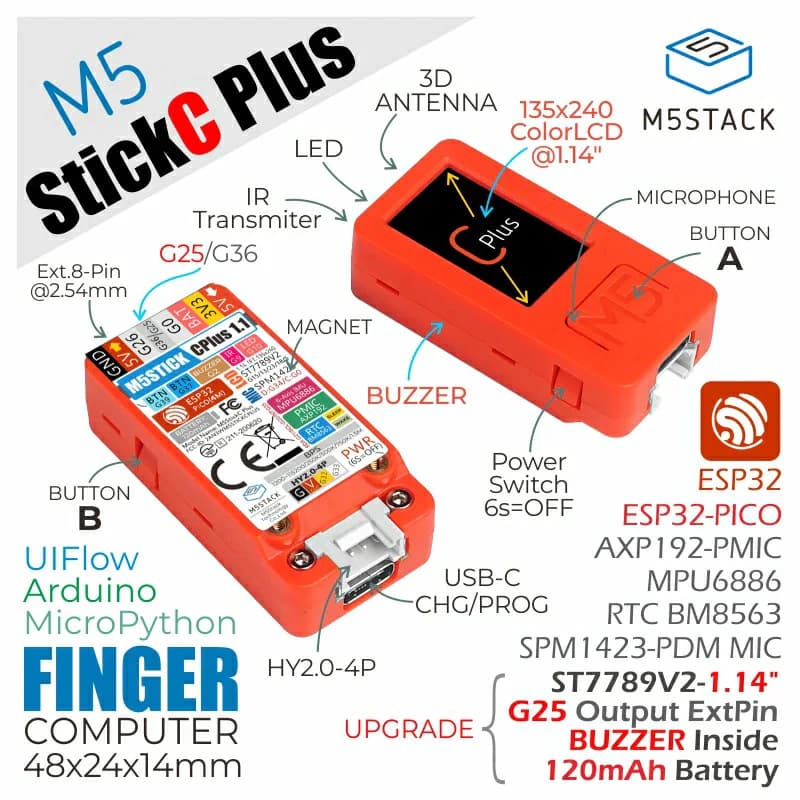 Official M5 StickC PLUS ESP32 IoT Development Board New Version Graphical Programming Kit IoT