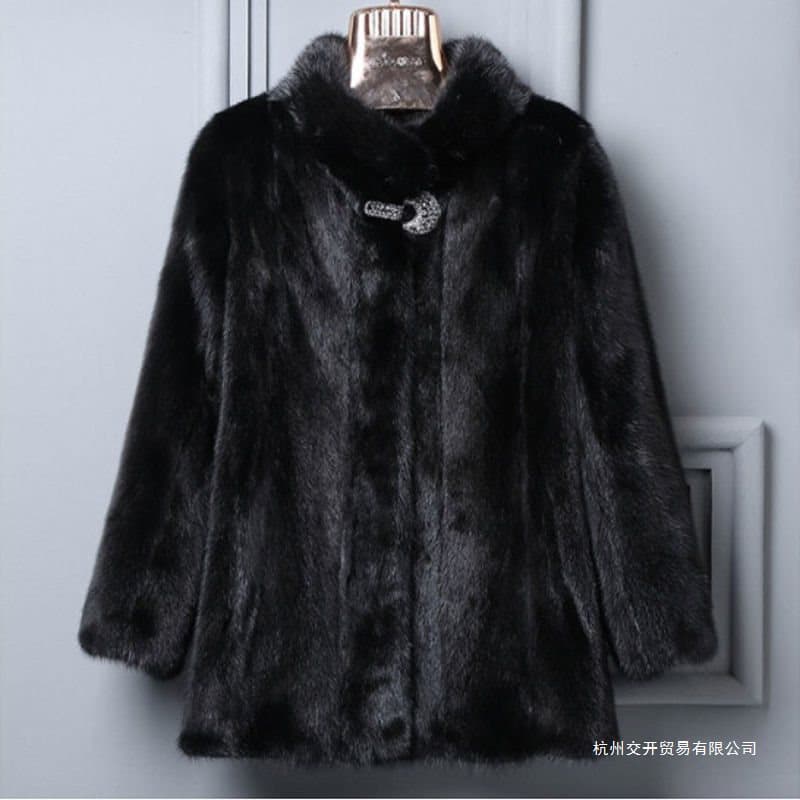 Women's faux mink coat, faux fur jacket, faux mink fur stand-up collar short coat, Korean style, mother's outfit, middle-aged and elderly.