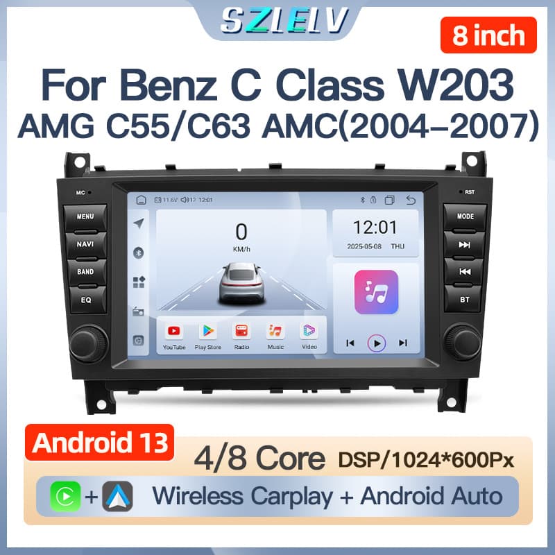 Suitable for Mercedes-Benz C-Class W203 AMG C55 C63 AMG Car Central Control Screen Navigation Reversing Image Radio
