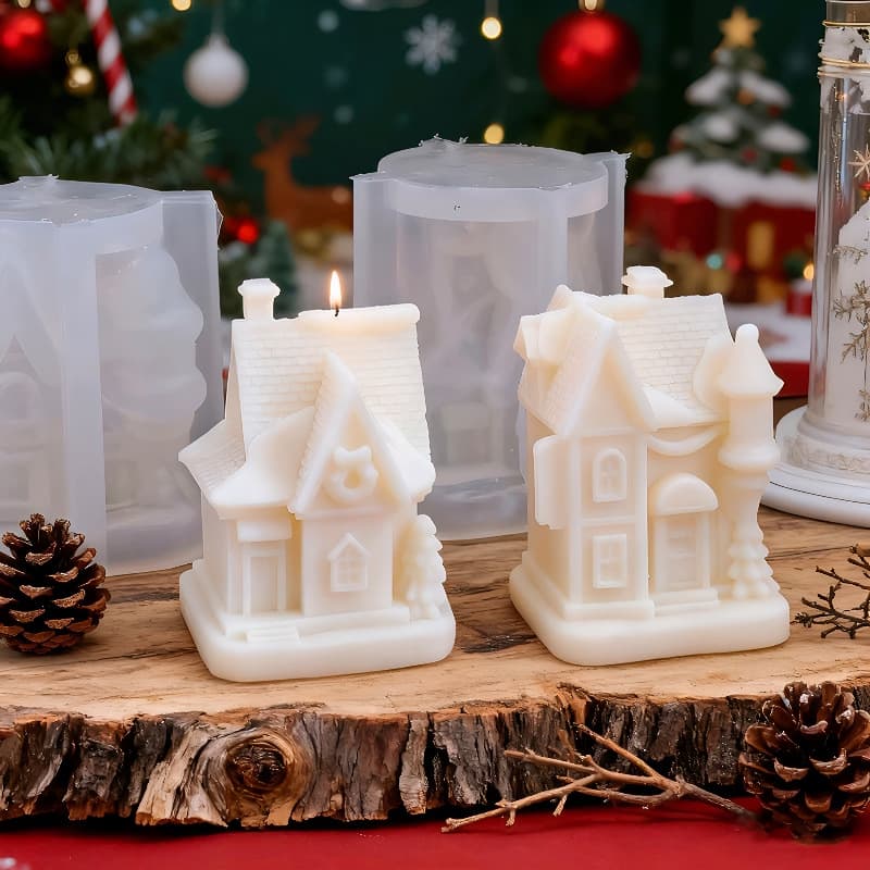 Christmas Snow House Aromatherapy Candle Mold DIY Micro Landscape Christmas Tree Candle Plaster Ornament Silicone Mold