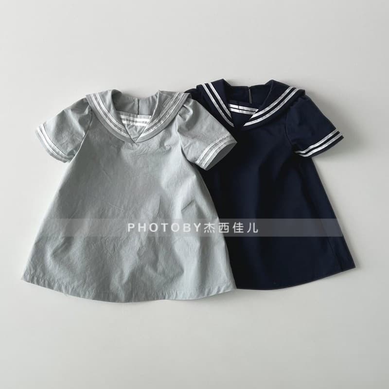 Girls new college style dress summer baby girl thin cotton cute navy collar loose versatile short-sleeved skirt