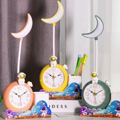 New Creative Cartoon Astronaut Alarm Clock with Lamp for Children's Bedside Space-Themed Ring
