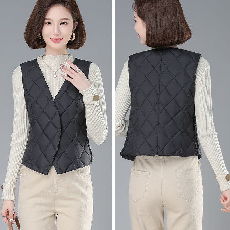 New Promotion Down Vest for Women, Autumn/Winter Inner Wear Warm Vest, Mom Style Short V-Neck Vest Liner