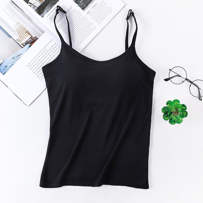 Women's Modal Camisole with Built-in Pads, Thin Summer Sleeveless Top, Long Length for Layering or Outerwear