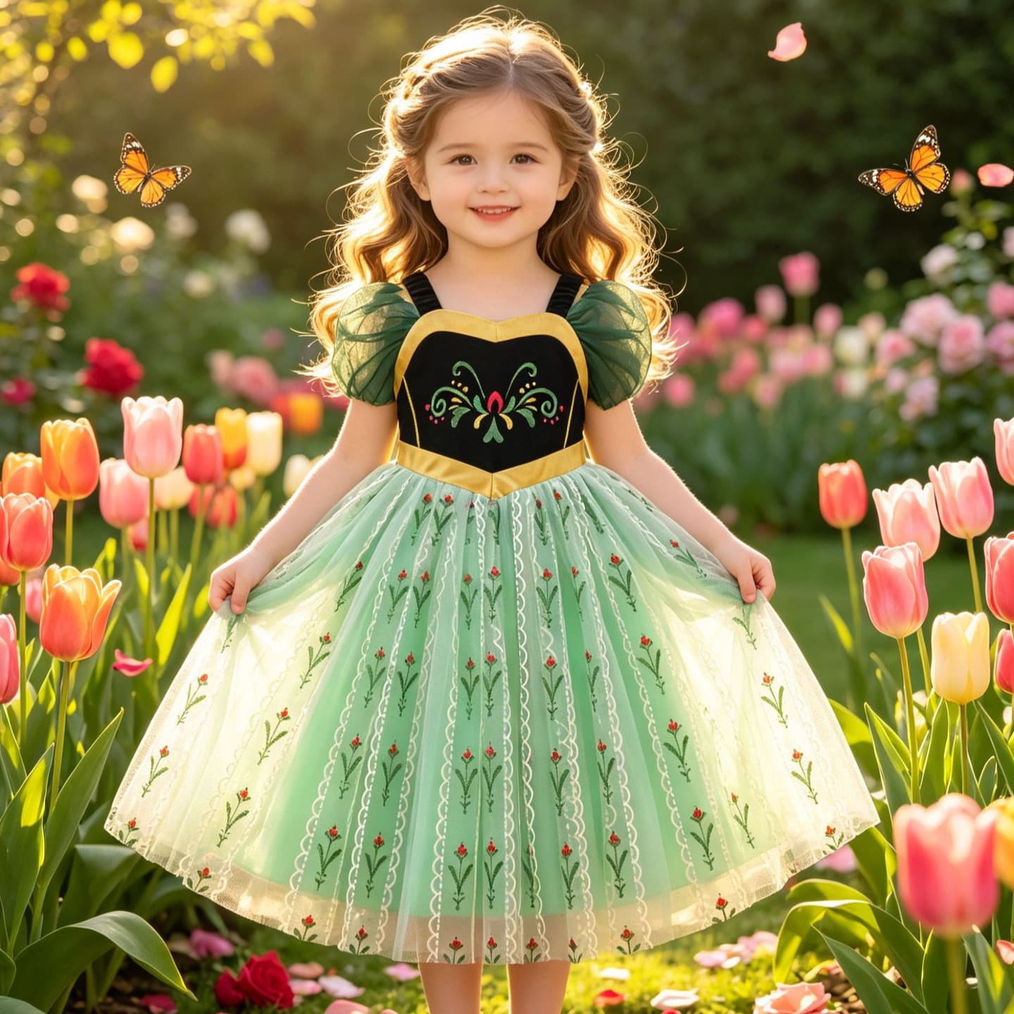 Cross-Border Children's Summer Dress Anna Princess Embroidered Dress Girls Birthday Party Dress Mesh Princess Dress
