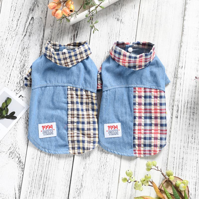 Dog Clothes Spring Autumn Plaid Patchwork Shirt for Medium Large Dogs Home Outdoor Wholesale