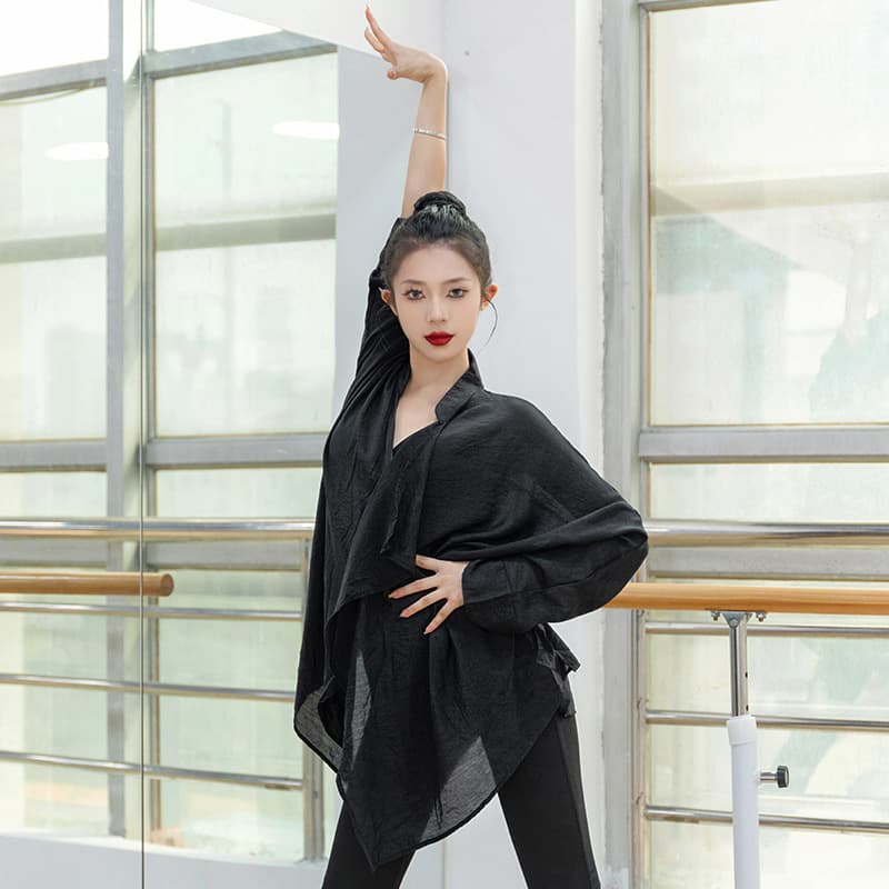 Latin Dance Practice Wear Women's Adult Loose-Fit High-End Pullover Shirt Long Sleeve Dance Training Top
