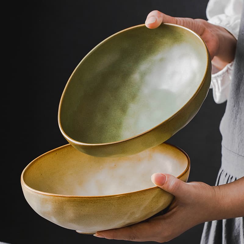 Japanese household ceramic irregular shaped deep plate salad fruit plate creative dessert soup noodle bowl stoneware commercial tableware