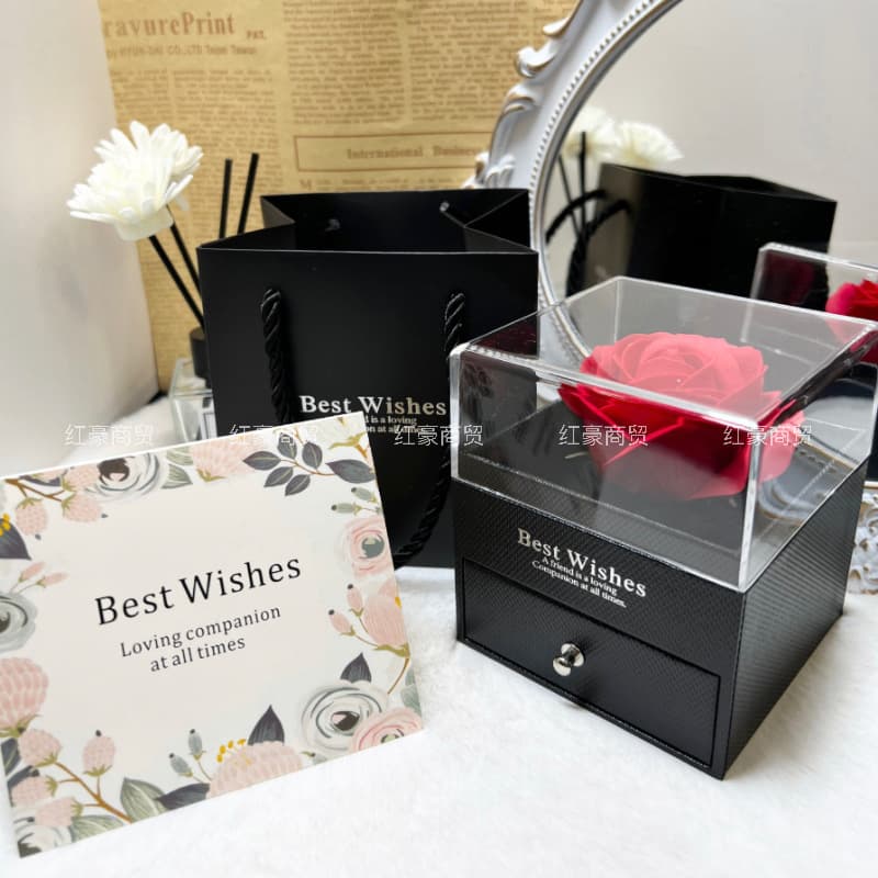Preserved Flower Box Valentine's Day Gift Box Transparent Acrylic Box Necklace Pendant Ring Box Rose Gift Box