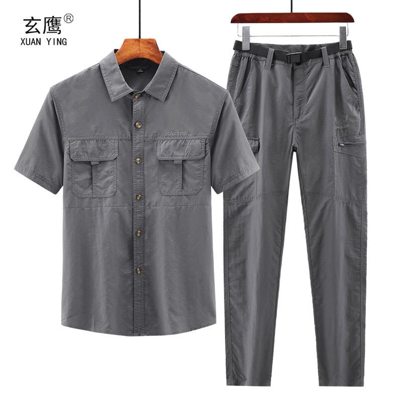 Summer Work Clothes Set Men's Top Thin Shirt LOGO Quick-drying Wear-resistant Factory Workshop Labor Protection Auto Repair Short Sleeve