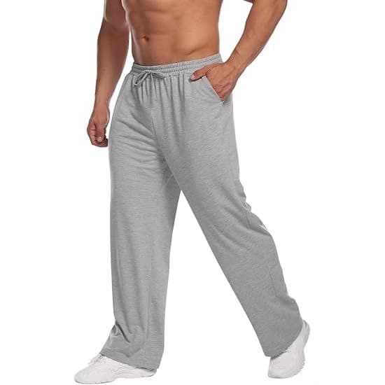 Men's Lightweight Sweatpants, Open Hem Joggers, Straight Leg Fitness Pants, Casual Pants with Pockets