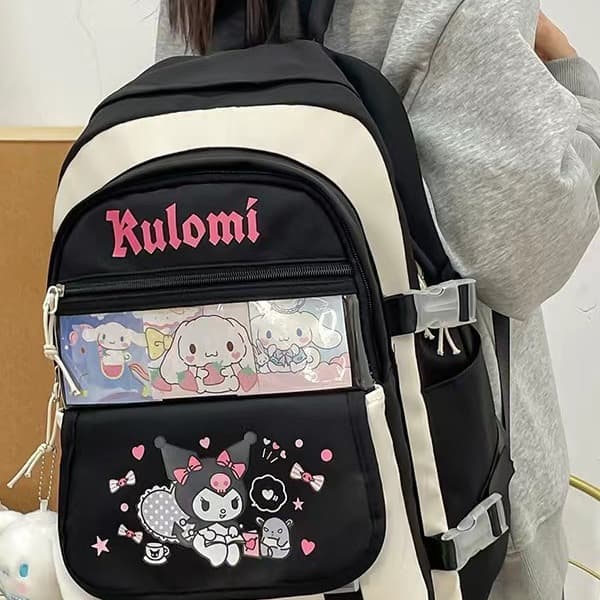Cute popular print Kuromi backpack card decoration student bag primary and secondary school bag large backpack