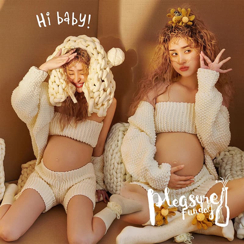 New Studio Style Home Cute Fresh Chunky Knit Maternity Art Portrait Dress for Pregnancy Photo Shoot