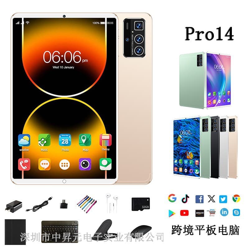 Cross-border Hot-Selling 10.1-inch Pro14 Tablet Android 12 Google Store Source Factory Drop Shipping
