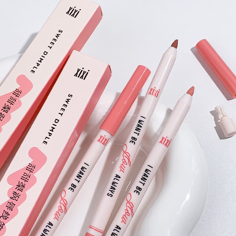 xixi Sweet Dimple Lip Liner Pen Soft Matte Nude Lipstick Pencil One-Swipe Lip Contour Makeup Pen with Sharpener
