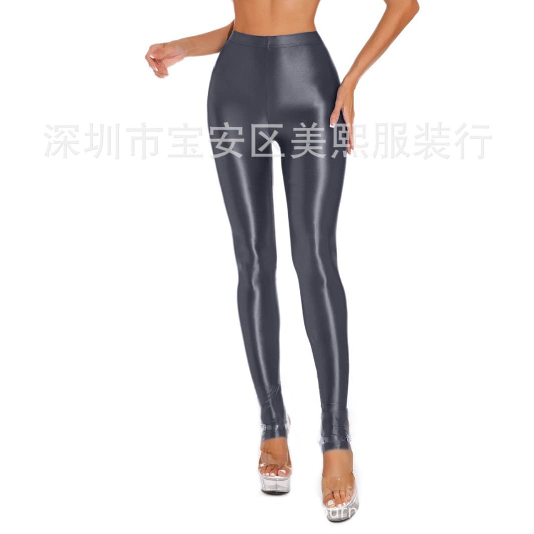 Sexy Cross-Border Shiny Glossy Sports Leggings Ankle-Length Footed Pants Yoga Fitness Pants Sexy Amazon Women's Clothing