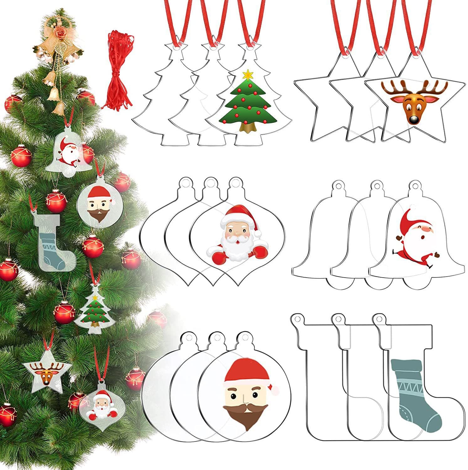 Cross-border exclusive supply of transparent acrylic Christmas ornaments, DIY blank Christmas tree decorations, cut round pieces, tags, and discs.