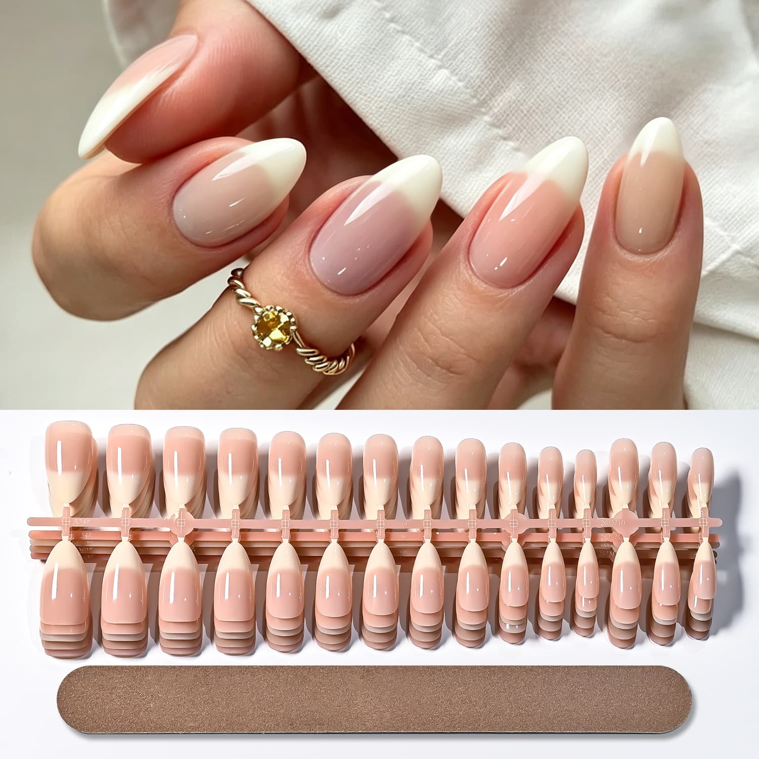 150-Piece Boxed Multi-Style Gradient White French Almond Nail Tips Nude Skin Tone Simple Versatile False Nail Stickers
