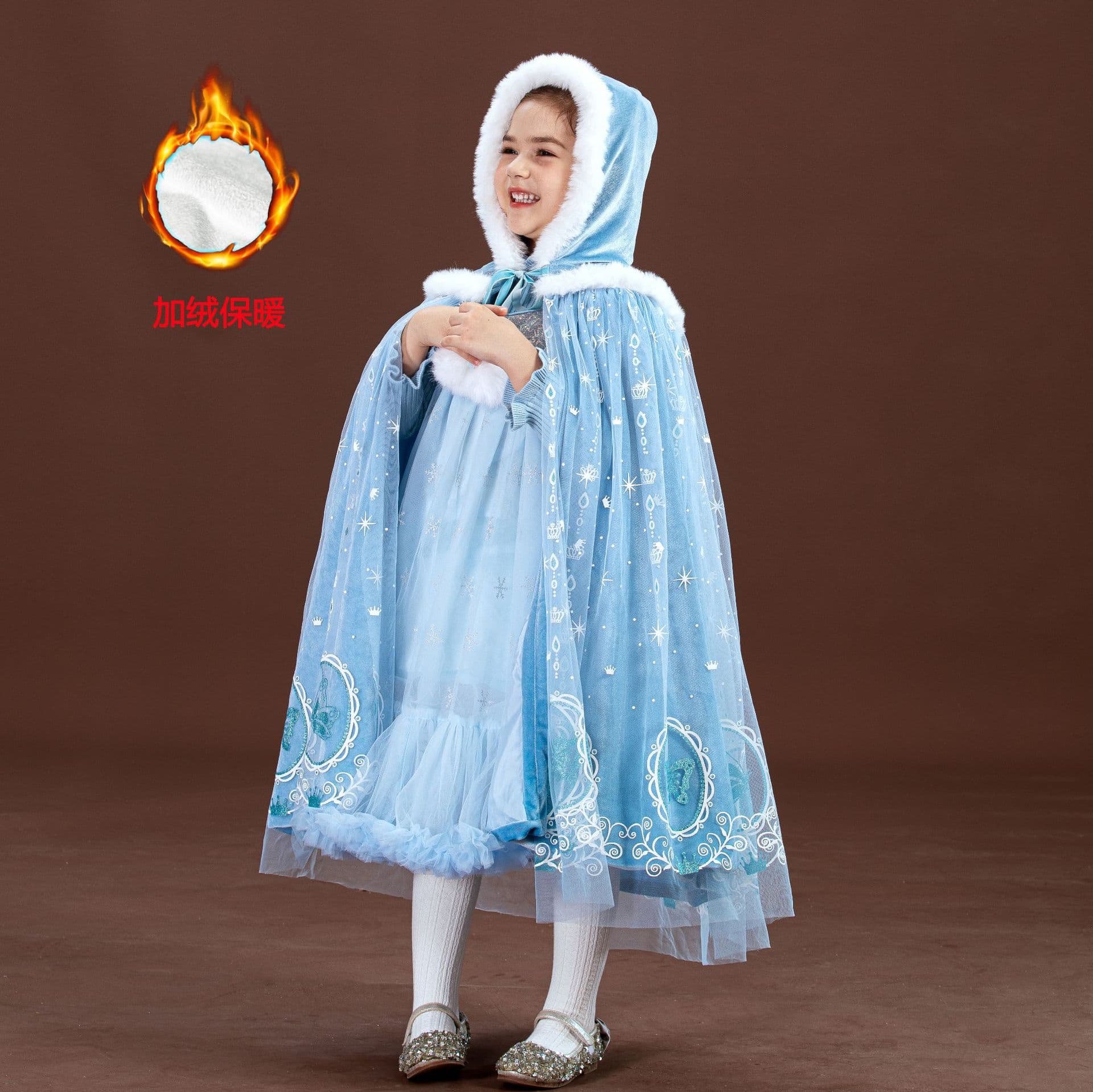 2025 Autumn/Winter Frozen Elsa Princess Dress Cape Set for Girls, Halloween Style, Dropshipping Available