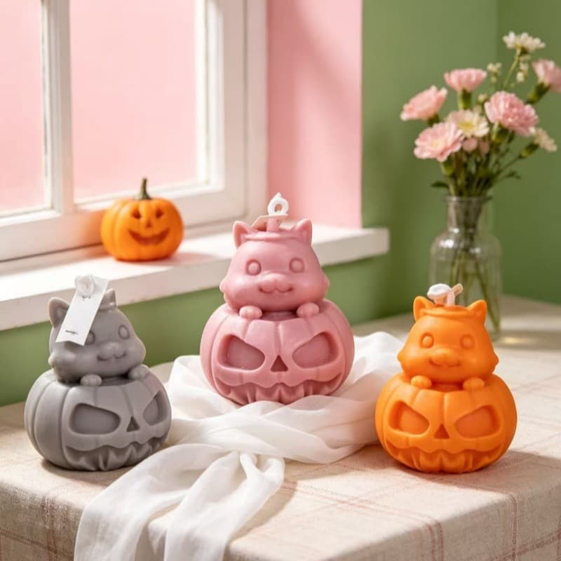 Cat Pumpkin Plaster Candle Mold DIY Halloween Kitten Aromatherapy Decoration Ornament Mold Halloween Candle Mold