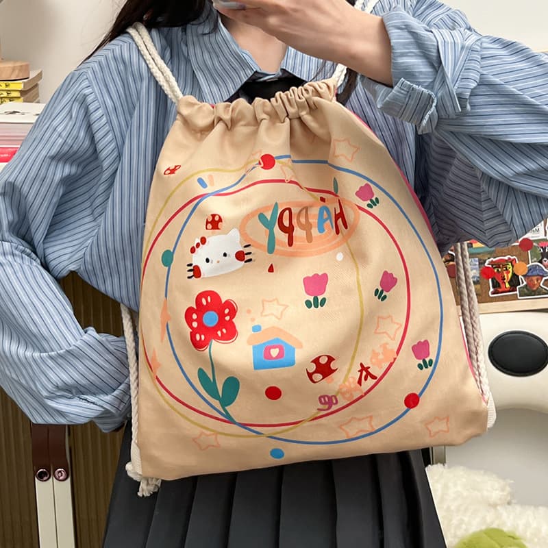Original Niche Design Cartoon Canvas Backpack for Women 2026 New Student Bag Commute Travel Double Shoulder Bag