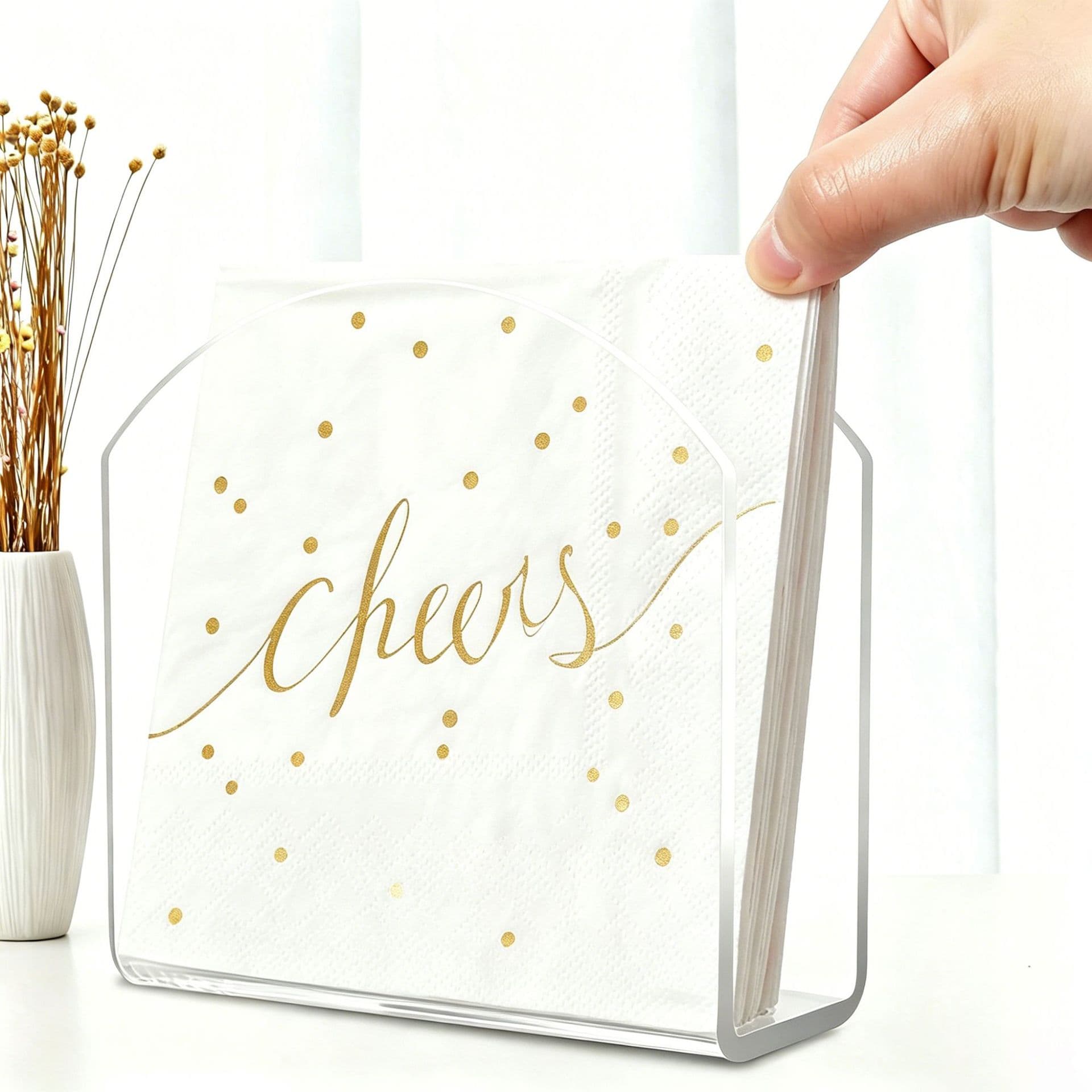 Factory Direct Clear Acrylic U-Shape Napkin Holder for Western Restaurants, Coffee Shops, Bar Counter Vertical Tissue Storage