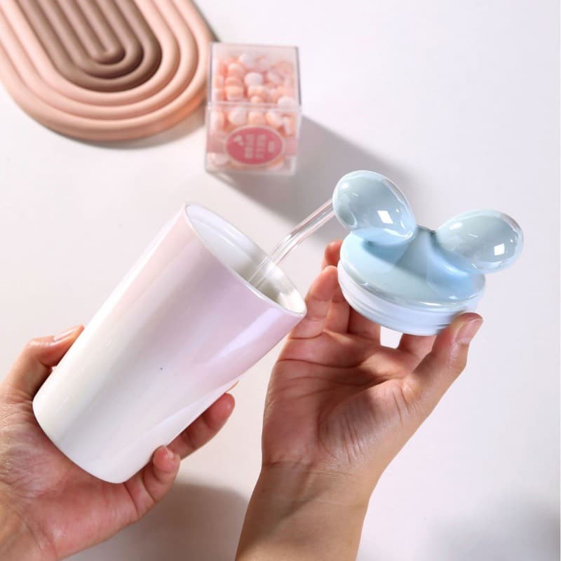 Gradient Bow Ceramic Straw Cup, High Appearance, Girl's Heart, High-Quality Mug, Gift Cup, Eco-Friendly White Porcelain