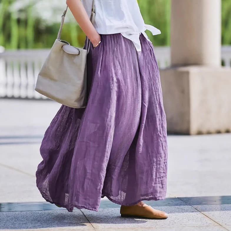 Women's Lavender Purple Vintage Style Maxi Dress - Breathable Polyester Fiber, Loose Fit with Pockets, Spring
