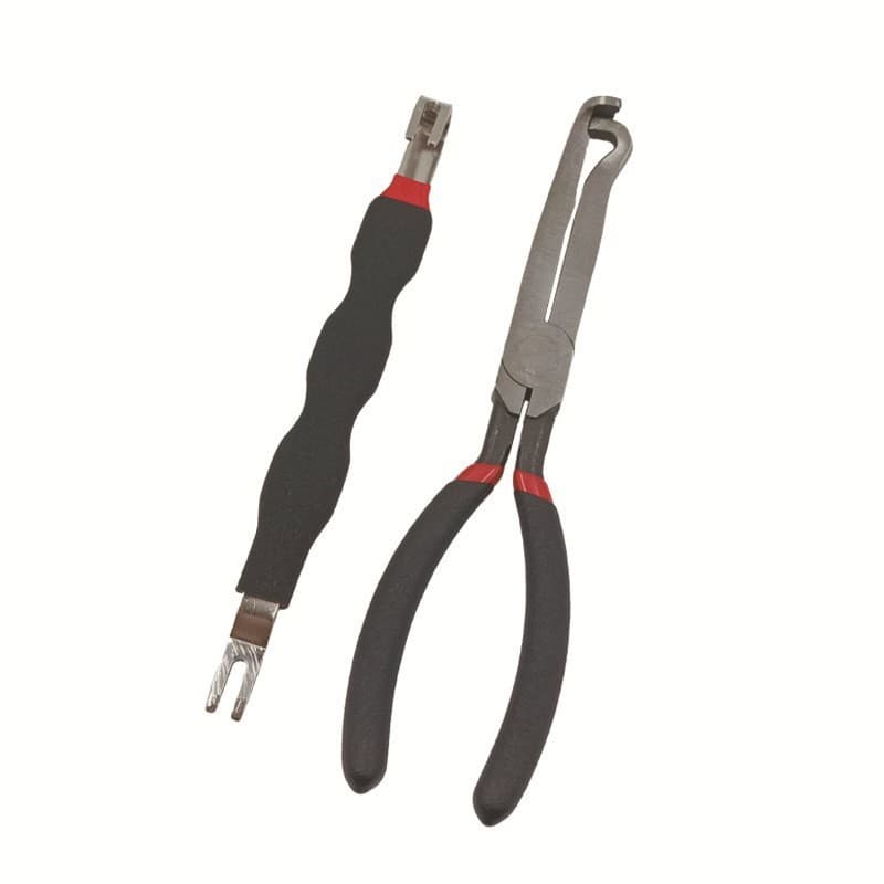 Straight and bent multi-style bolt cutters multi-purpose pliers for automotive wiring, cutting wires, tubing, and separating cables.