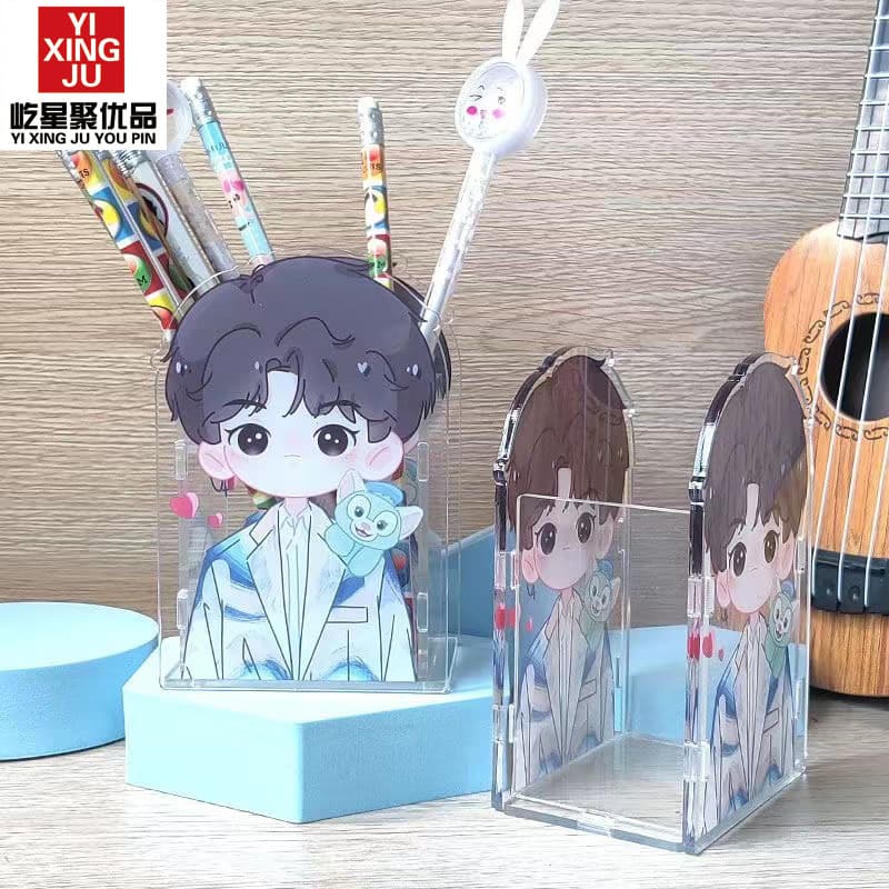 Creative Cartoon Acrylic Pen Holder Transparent Storage Box Office Stationery Star Anime Peripheral Desktop Decoration