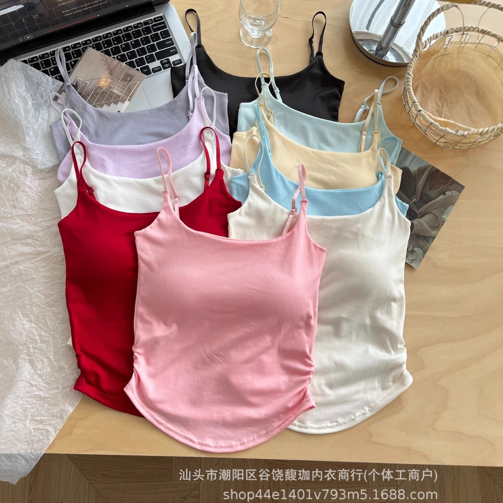Summer Dopamine Pleated Waist-Defining Slimming Tank Top, Solid Color Top with Built-in Bra for Inner or Outer Wear