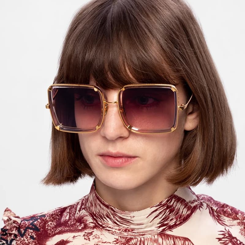 New retro fashion square large frame sunglasses, INS personalized metal curved temples, outdoor street style sunglasses