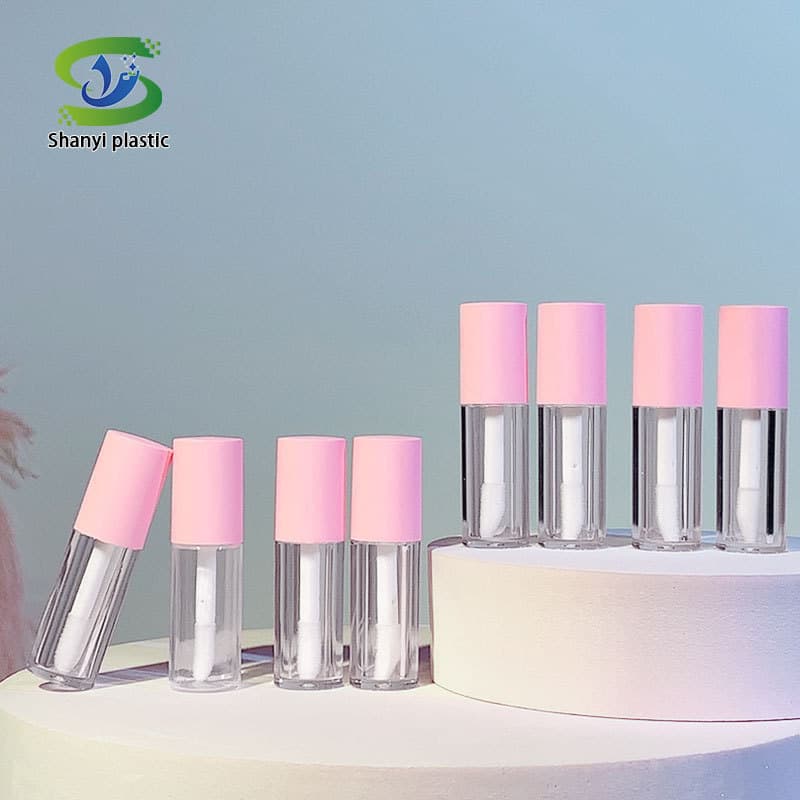 Manufacturer's new pink transparent round thick pole large brush head lip glaze lip gloss empty tube lip oil tube diy