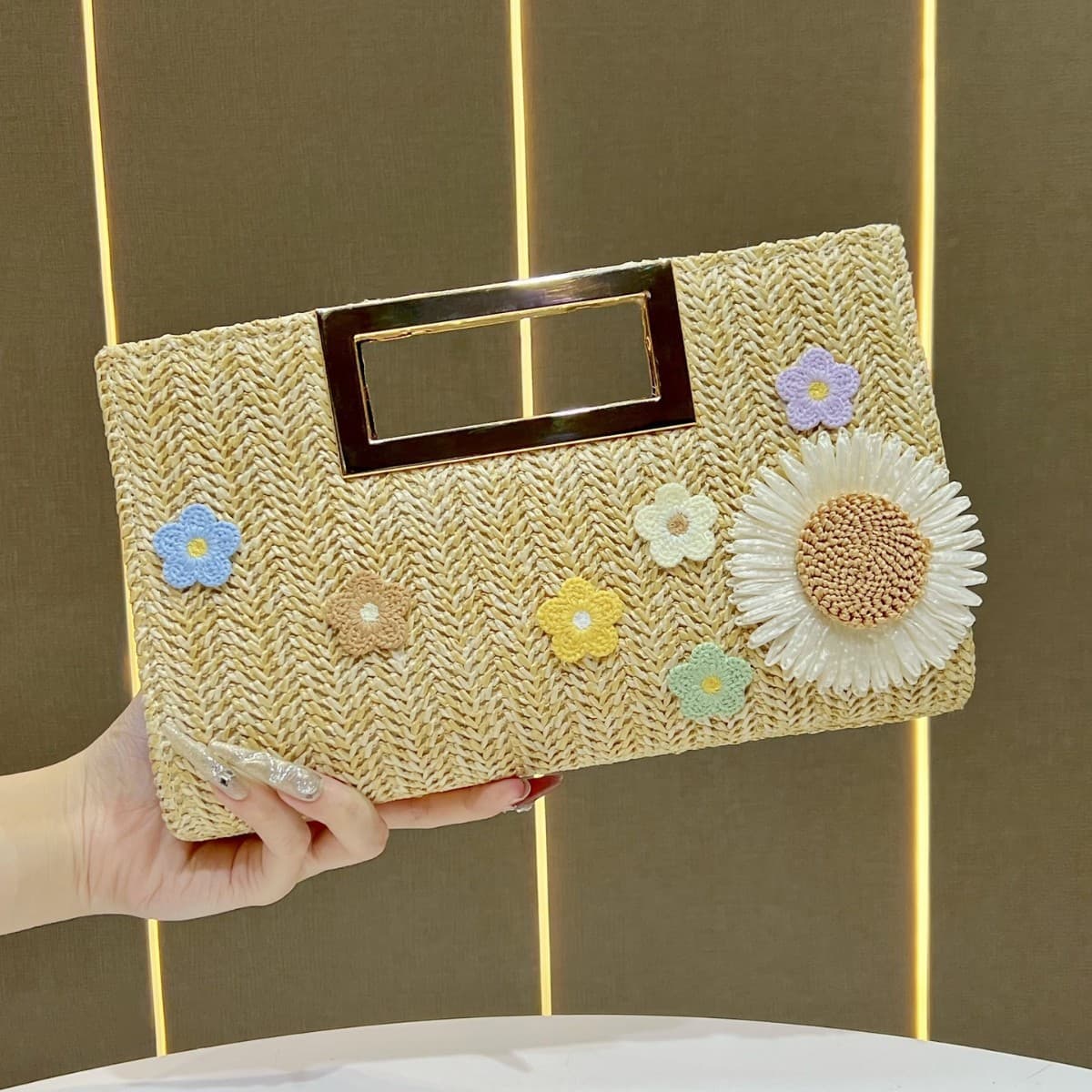 New Hot-Selling Cross-Border Women's Bag, High-Quality Straw Woven Clutch Bag, Chain Shoulder Crossbody Bag, Fashionable Handbag for Women