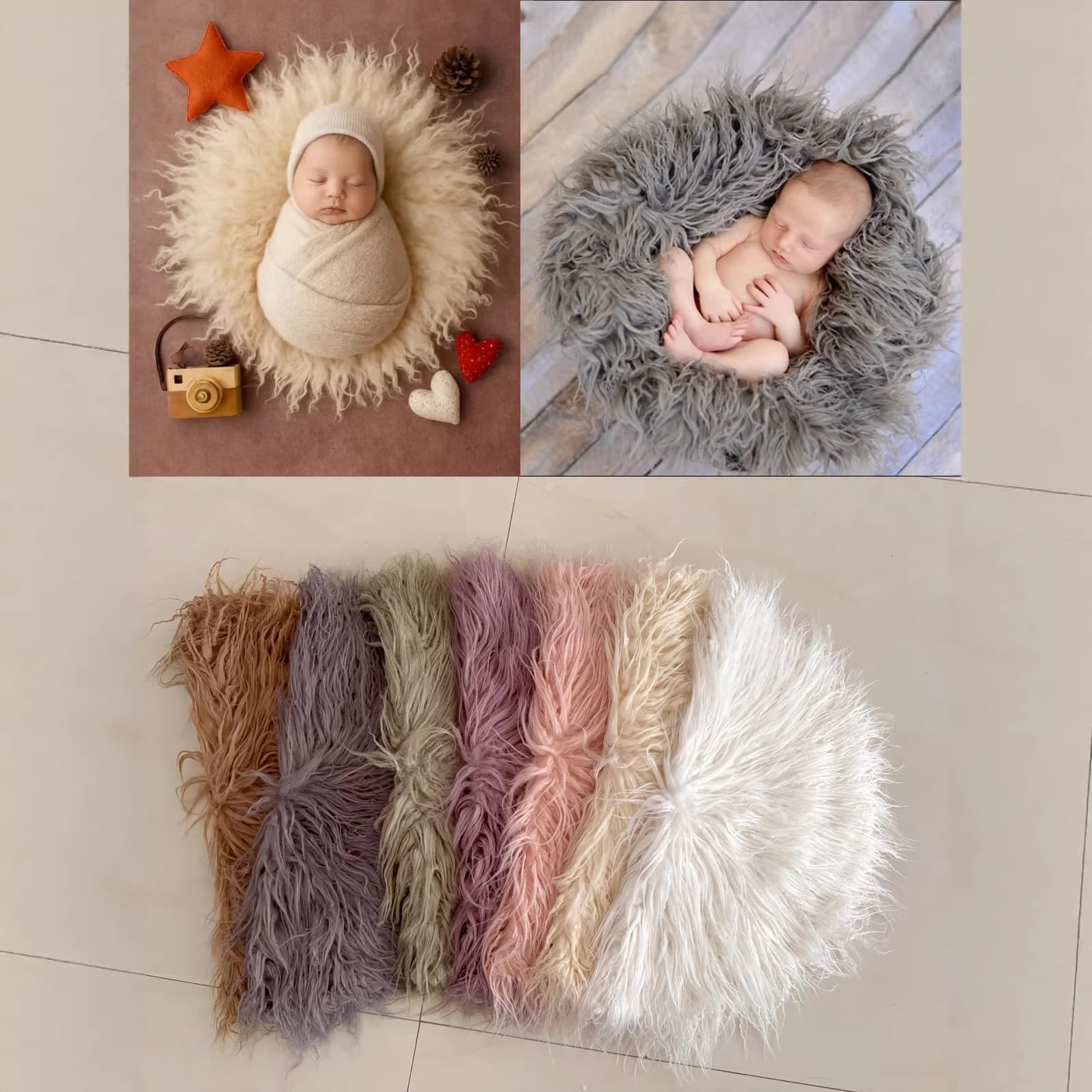 Cross-border new children's photography props Tan wool curly plush round blanket baby photography background blanket