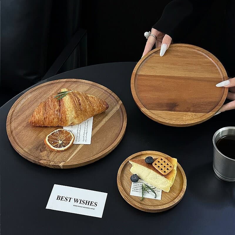 Japanese ins style acacia wood round tray commercial dining tray cafe tea tray dessert snack tray storage tray